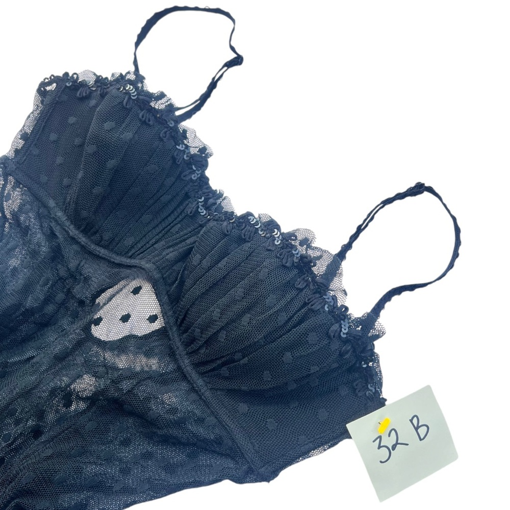 Y2K Vintage Sequined Polka Dot Mesh Lingerie Babydoll Bra Cami Top - Picture 2 of 4
